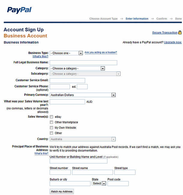 paypal business account sign up